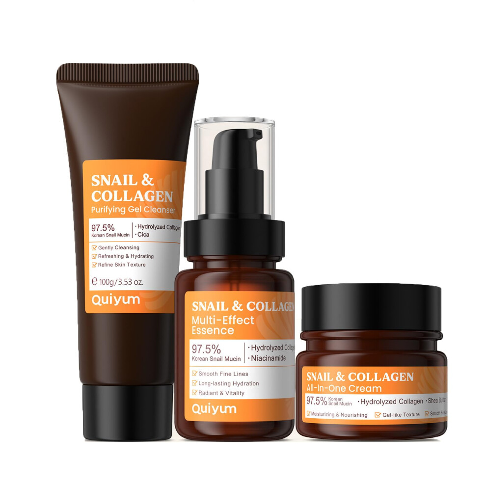 Snail Collagen Skincare Set 3Piece Facial Kit with Cleanser Serum Cream, Deep Hydration and Oil Control