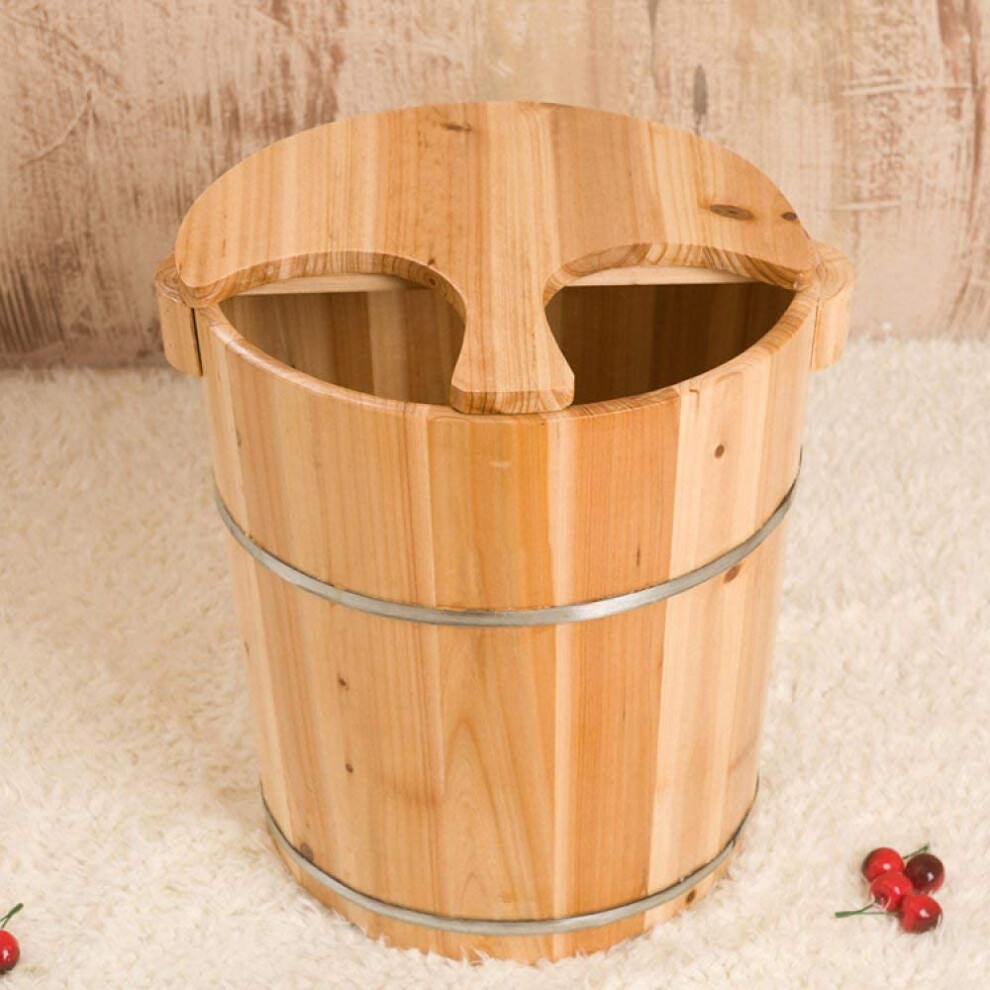 Wooden Foot Bath Barrel Solid Fir Deep Soaking Tub with Cover for Home Spa and Pedicure
