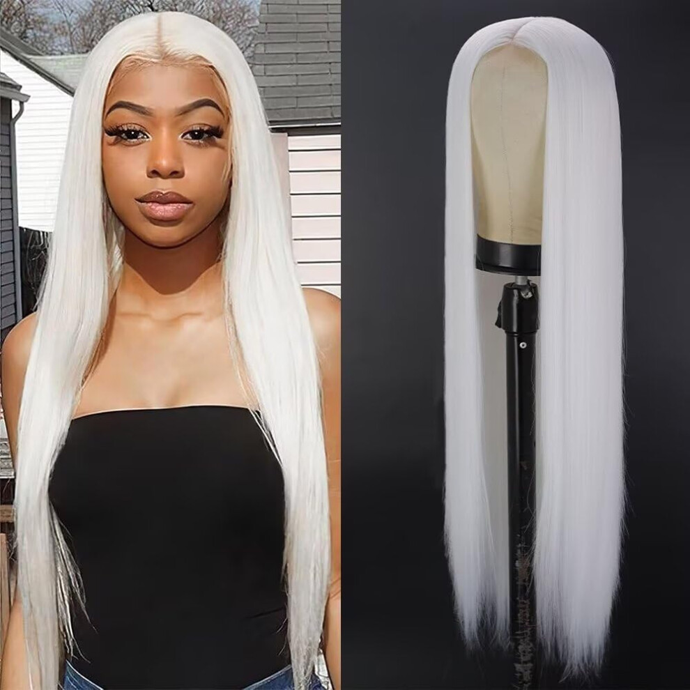 24 Inch Straight Synthetic Lace Front Wig for Women, Heat Resistant Fiber, Natural Hairline, 180% Density