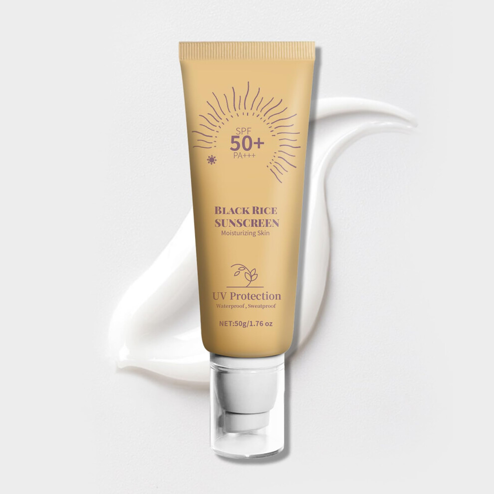 Black Spf 50 Pa++++ Facial Sunscreen With Rice, Lightweight Nongreasy Water Resistant Daily Protection