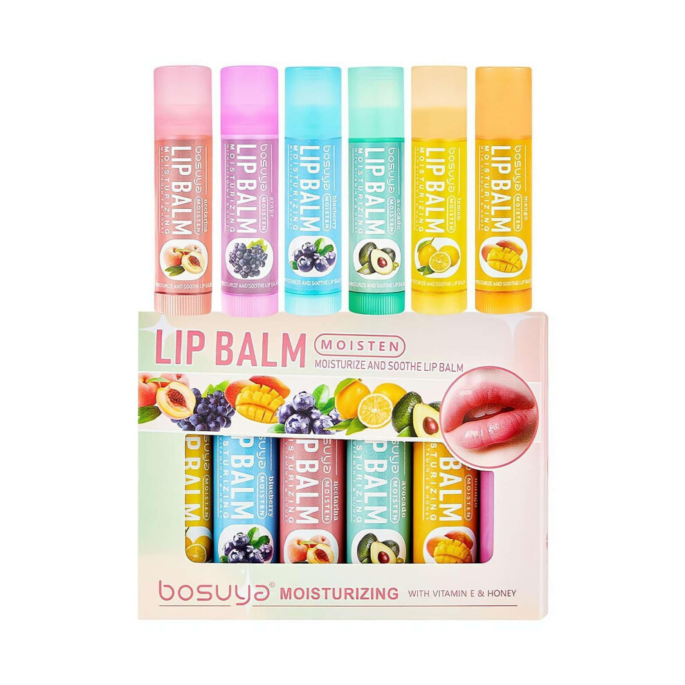 6 Pcs Lip Balm Set Fruit Flavored Natural Moisturizing Lip Care for Chapped Lips Multicolor