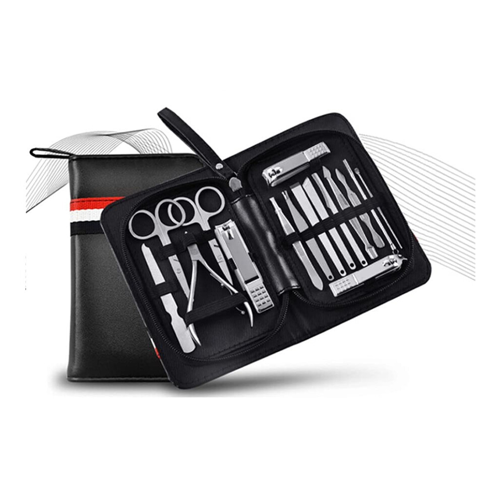 Stainless Steel Nail Clippers Set with Sharp Precision Blades, 16Piece Manicure Pedicure Kit, Black