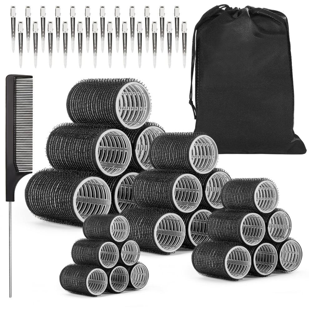 50PCS Self Grip Hair Rollers with Clips, 4 Sizes for Heat DIY Curling Long Medium Short Hair