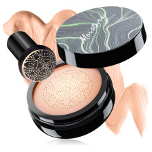 CC Cream Cushion Foundation Full Coverage Waterproof Makeup with Mushroom Puff for Natural Finish Nude