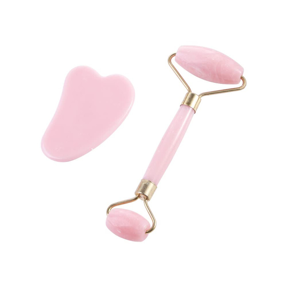 Light/Pink Face Roller And Gua Sha Set For Antiaging Massage And Morning Puffiness Reduction