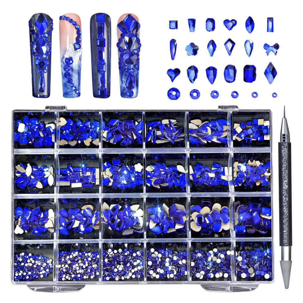 Nail Art Rhinestones Set with Multi Shape Glass Crystals Flatback 24 Grid Storage and Pen