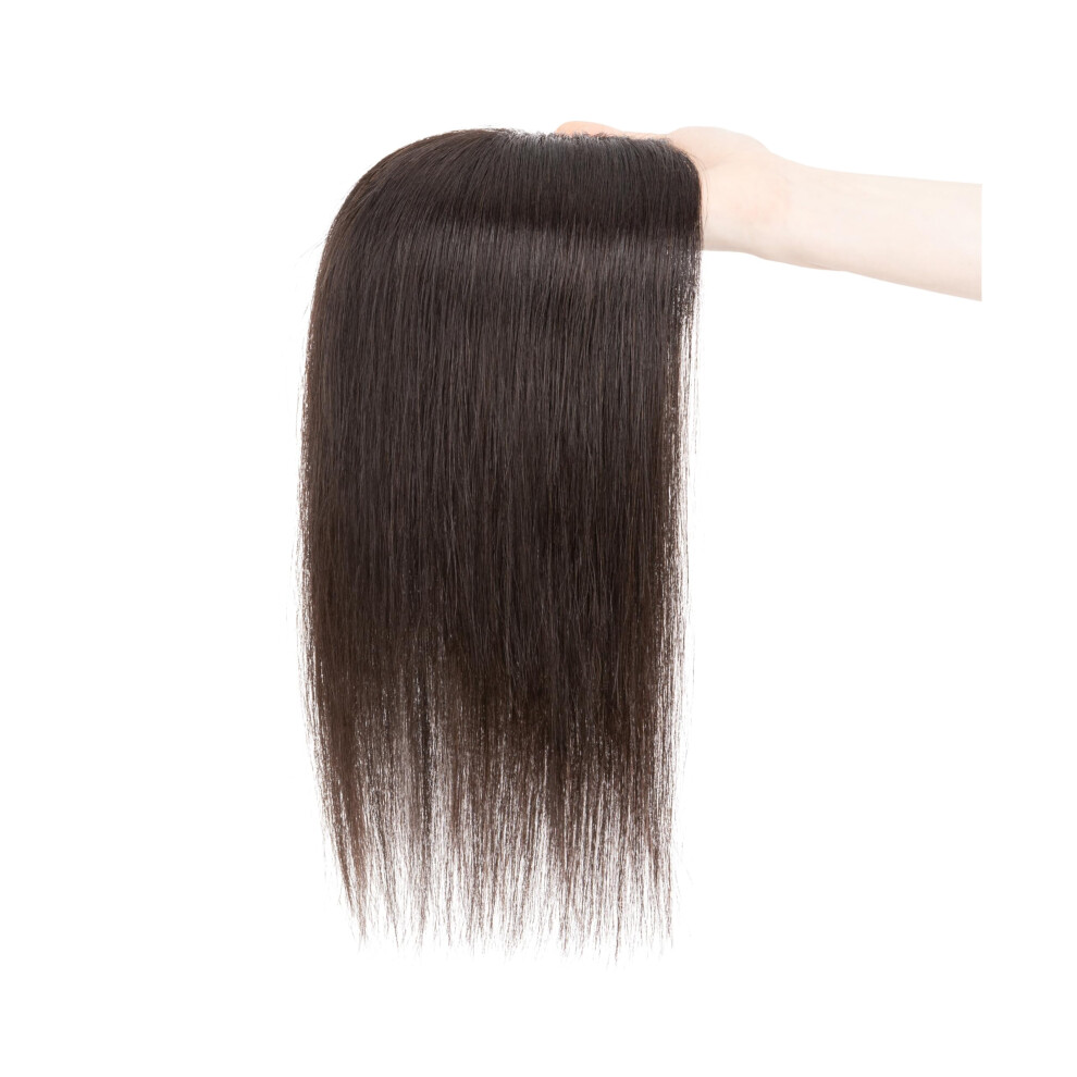 Unisex Brown Human Hair Topper For Thinning Hair With Silk Lace Base, Clip In Crown Coverage Cocoa 9 Inch