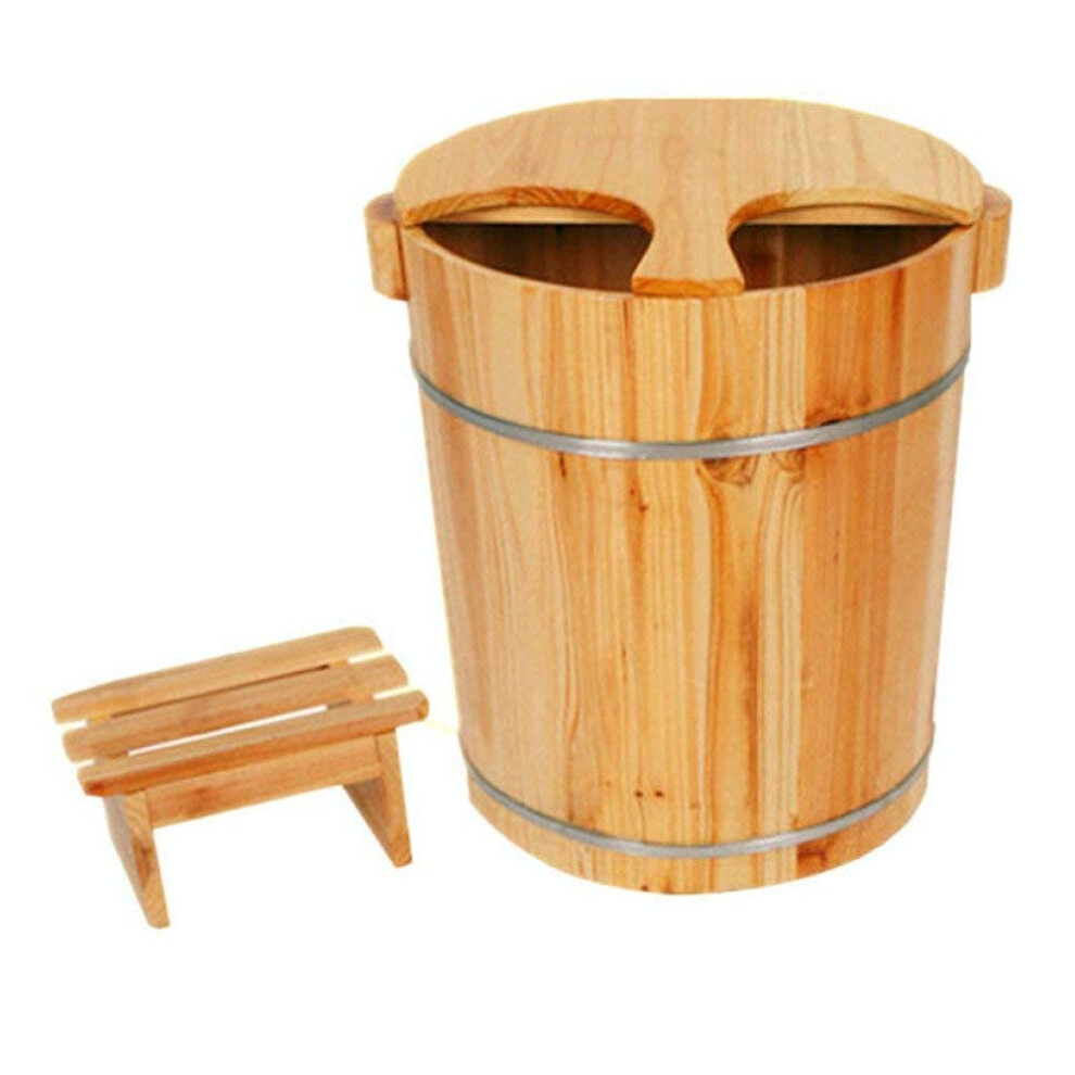 Fragrant Fir Wooden Foot Bath Tub 40CM with Lid, Heat Retention and Natural Wood Aroma