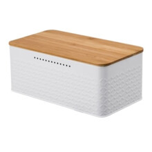White Metal Bread Box with Bamboo Lid Cutting Board, Large Bread Storage for Kitchen Counter 33x18x13.5cm