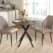 (Brown) HOMCOM 80cm Round Dining Table, Industrial Kitchen Table with Steel Legs