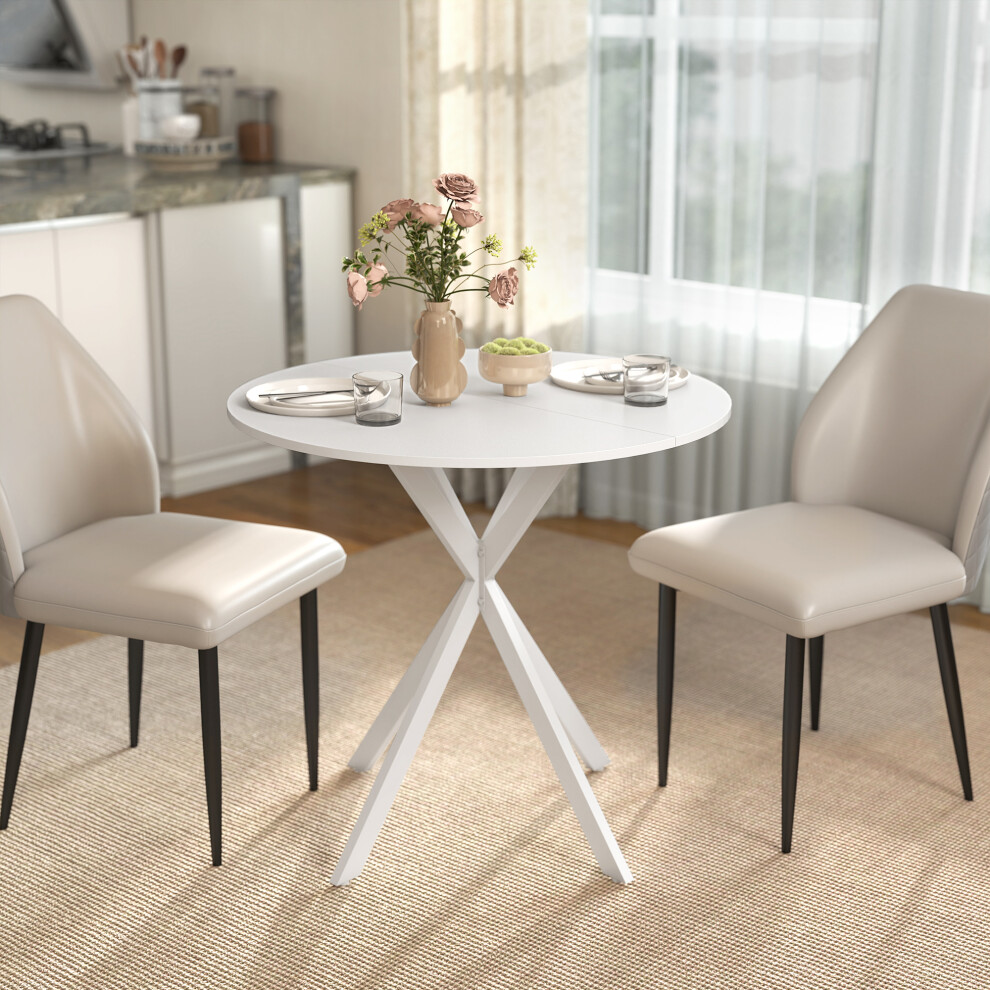 Homcom (White) 80Cm Round Dining Table, Industrial Kitchen Table With Steel Legs