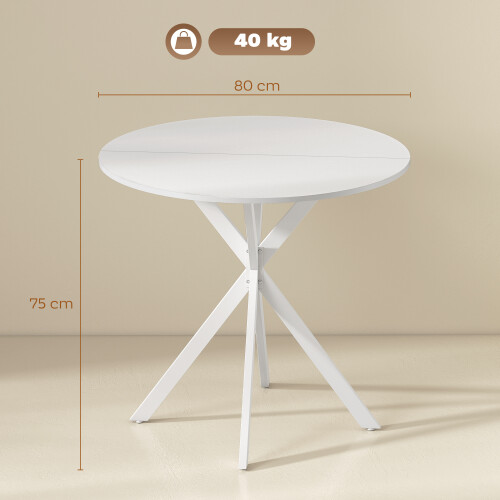Homcom (White) HOMCOM 80cm Round Dining Table, Industrial Kitchen Table with Steel Legs 2
