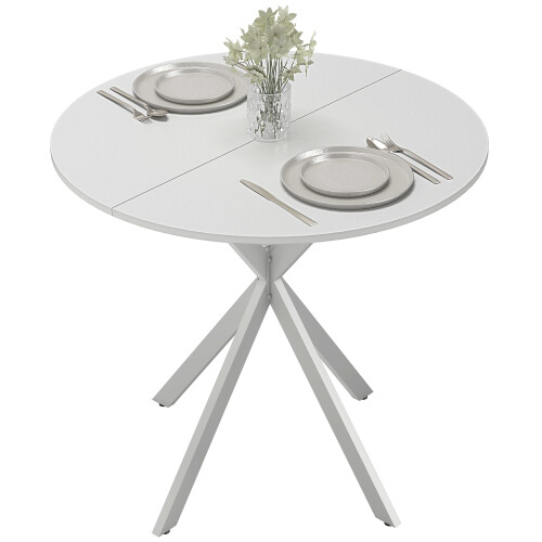 Homcom (White) HOMCOM 80cm Round Dining Table, Industrial Kitchen Table with Steel Legs 1