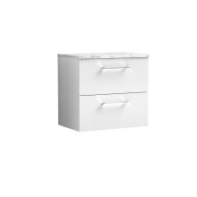 Balterley Level 600mm Wall Hung 2 Drawer Vanity Unit with Laminate Worktop for Compact Contemporary Bathroom Storage Gloss White