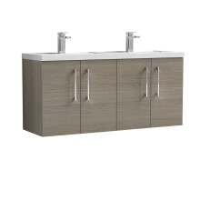 Balterley Level 1200mm Wall Hung 4 Door Vanity Unit & Double Basin for Modern Bathroom Storage - Solace Oak