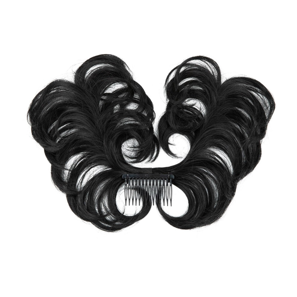 Dark Brown Hair Bun Extension with Comb Clip, Synthetic Messy Bun Hairpiece for Women