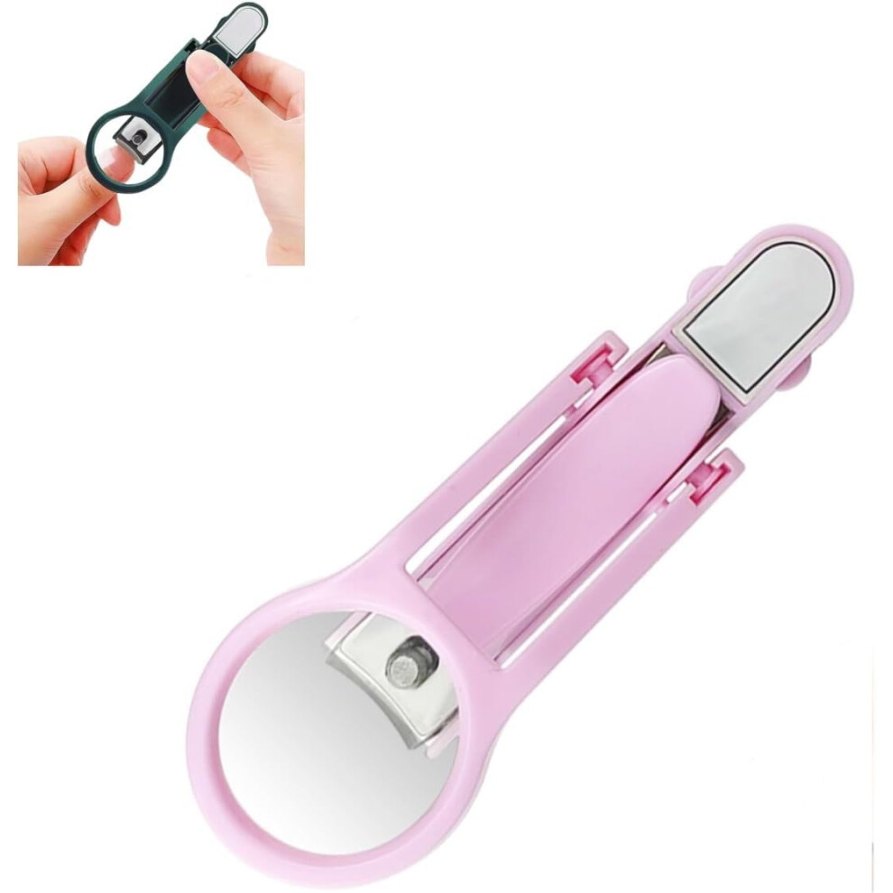 Nail Clippers for Elderly with Magnifying Glass and File, Stainless Steel Ergonomic Pink Cutter