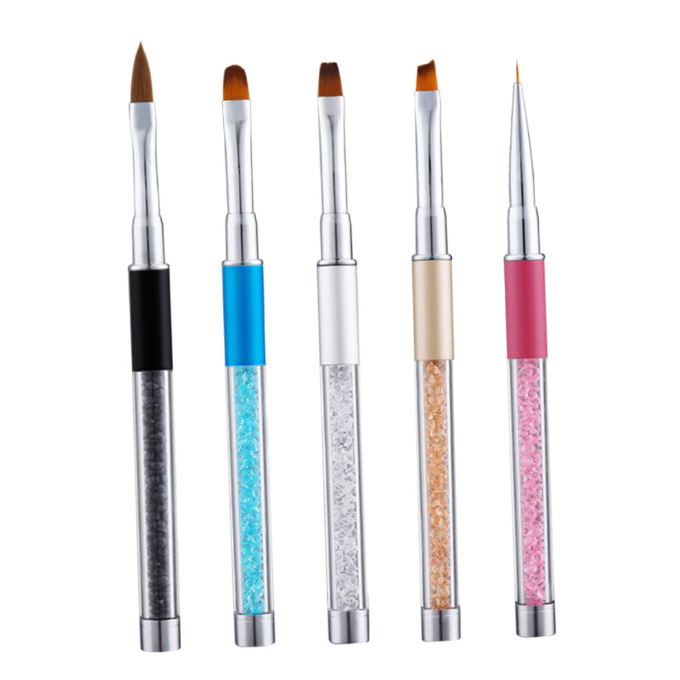 Nail Art Brush Set 5pcs Acrylic Manicure Pens with Rhinestone Handles for Beginners and Salon Use