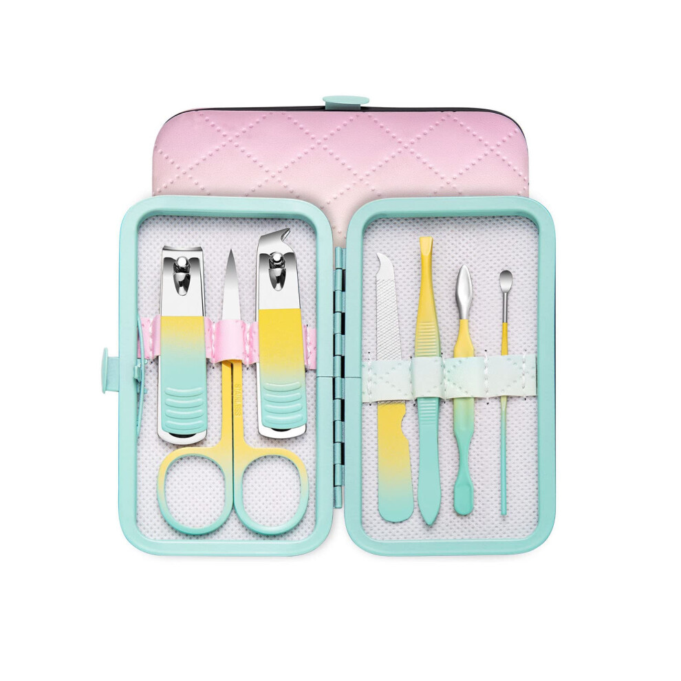 Professional Carbon Steel Manicure Pedicure Set with Compact Travel Case, 7pcs Nail Care Kit