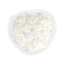 Elegant Wedding Ring Pillow, Heart Shape Ring Box, Lace Crystal Ring Holder for Wedding Ceremony (White)