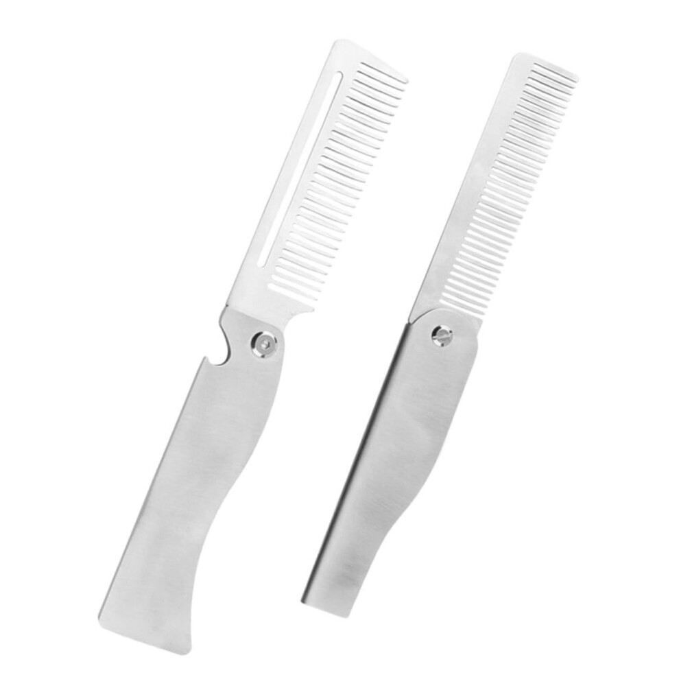 Unisex Foldable Stainless Steel Comb For Beard, Mustache And Hair Grooming, Travel Size, 2Pcs