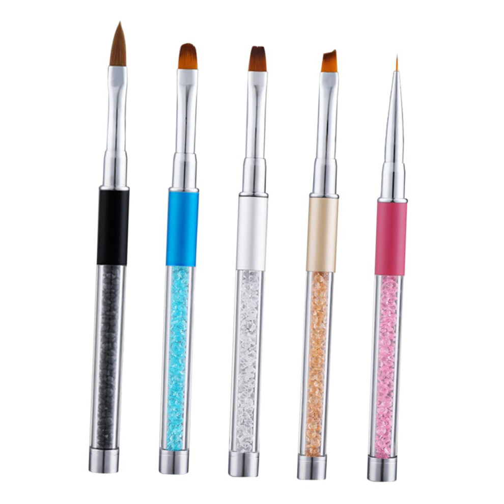 5pcs Professional Nail Art Brush Set with Rhinestone Handles for Acrylic Manicure and Detailing