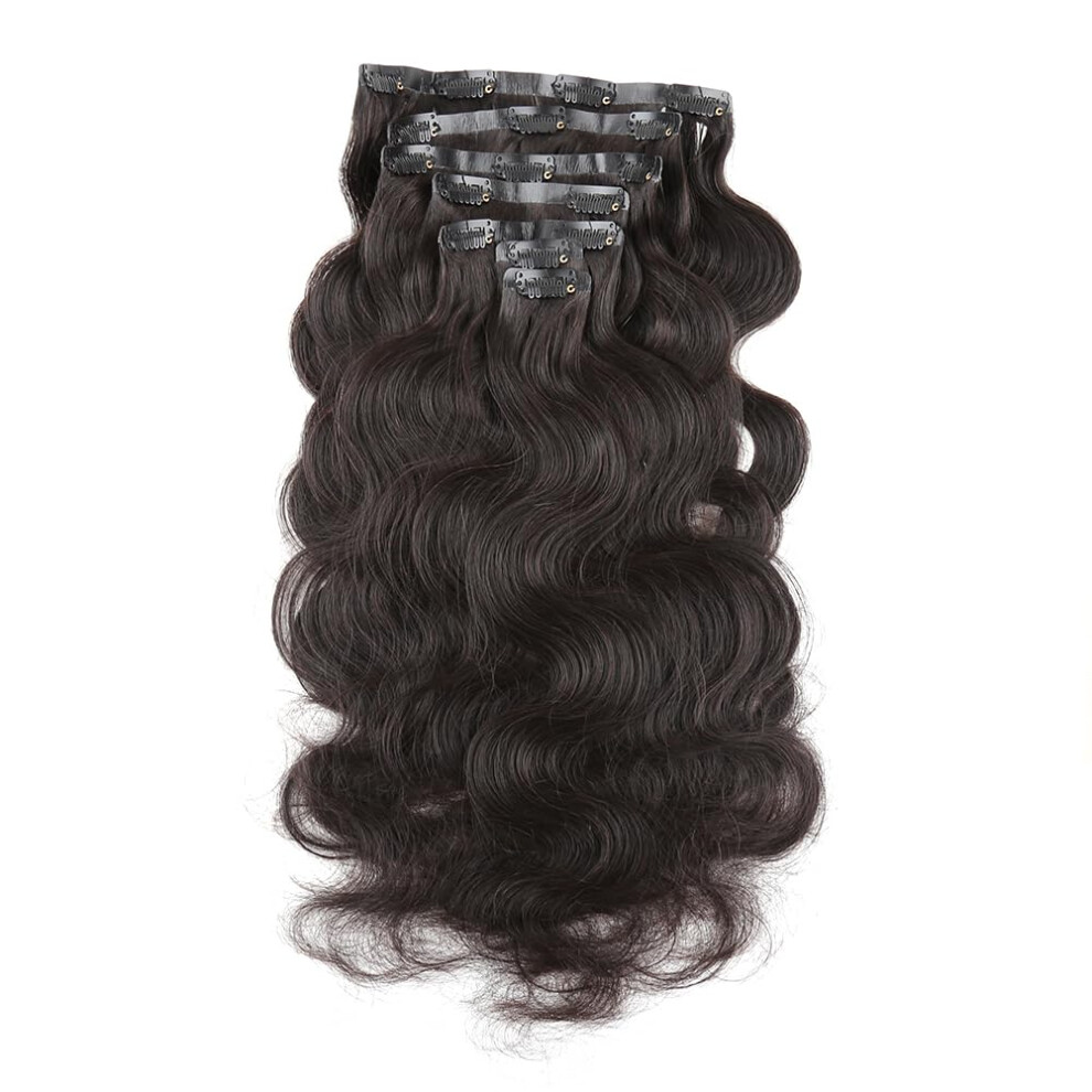 Unisex Black 30 Inch Natural Body Wave Clip In Hair Extensions Remy Human Hair Seamless Pu Weft 7Pcs 165G