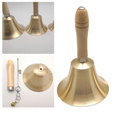 2Pcs Sturdy Golden Brass Handbell with Wooden Handle for Party Calls
