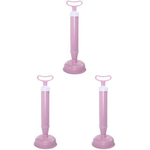 3Pcs Home Drain Unclogged Tool Pink Long Handle Plunger 1