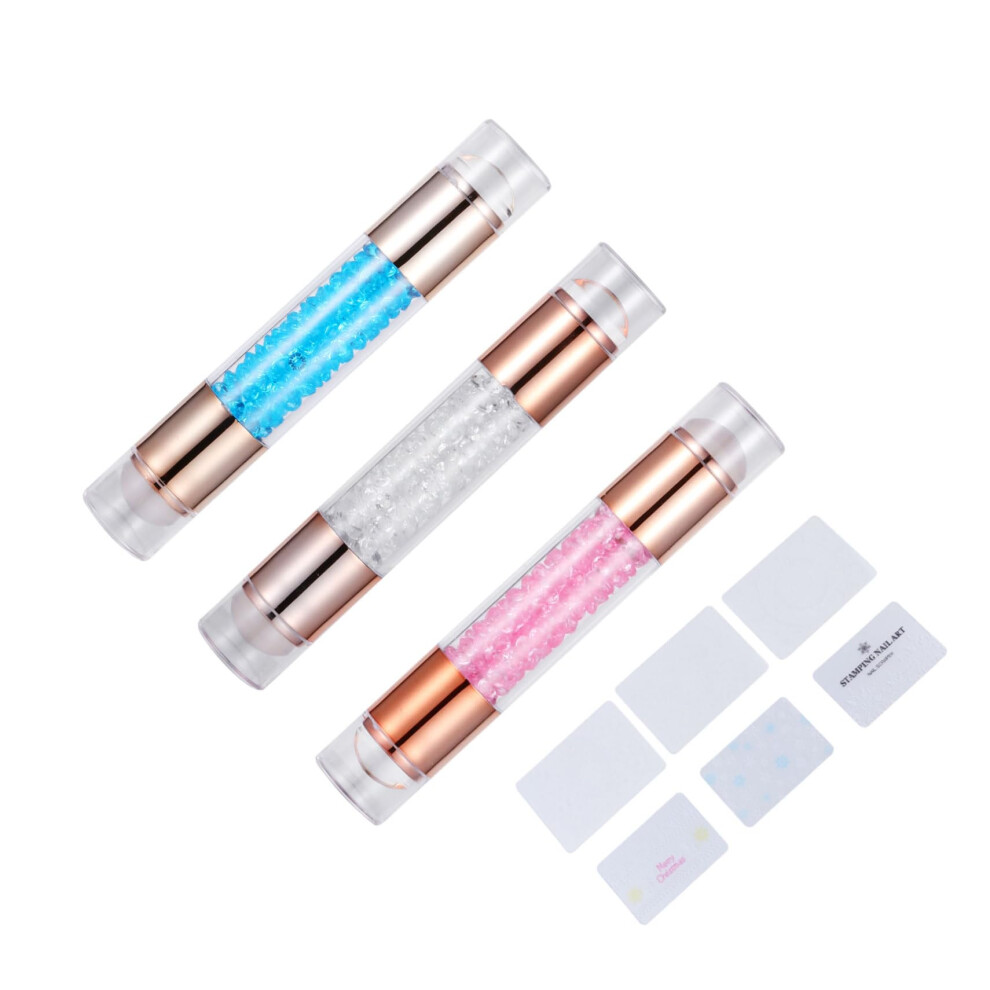 White/Pink/Blue Nail Art Stamper Set 3Pcs Doubleend Silicone Design Tool For Diy Manicure
