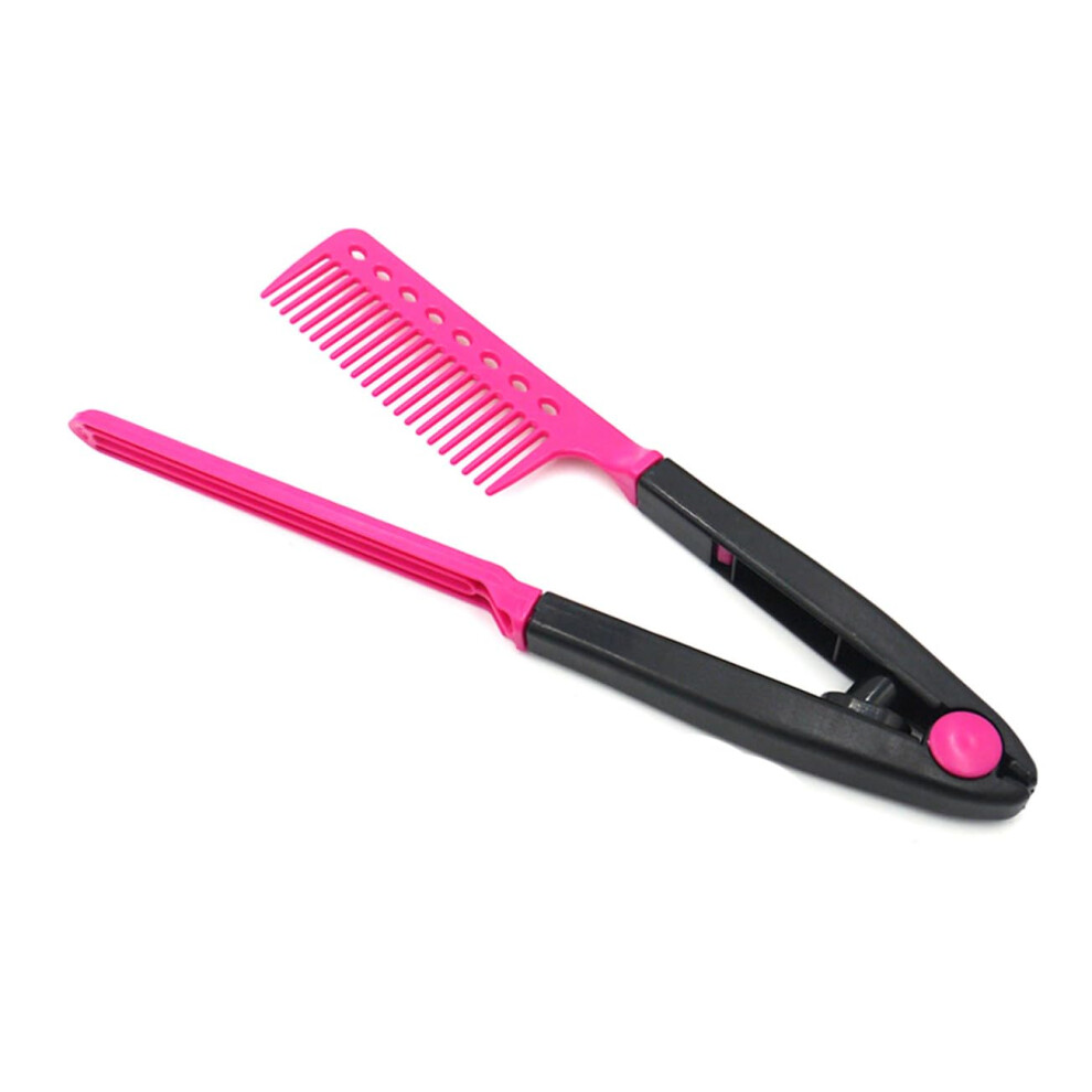 V Shape Hair Straightening Comb with Springloaded Tension and Painless Detangling Bristles for Travel