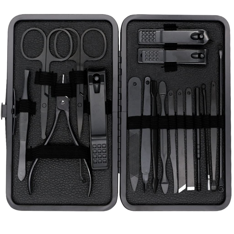 Nail Clippers Manicure Set with Precise Sharp Blades, 18Pcs Stainless Steel Pedicure Kit in Case