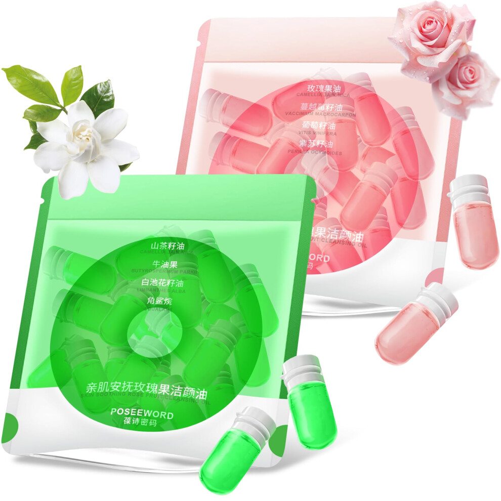 Makeup Remover Oil with Jojoba and Rose, Gentle Moisturizing Cleansing Oil Capsules 2ml 40pcs