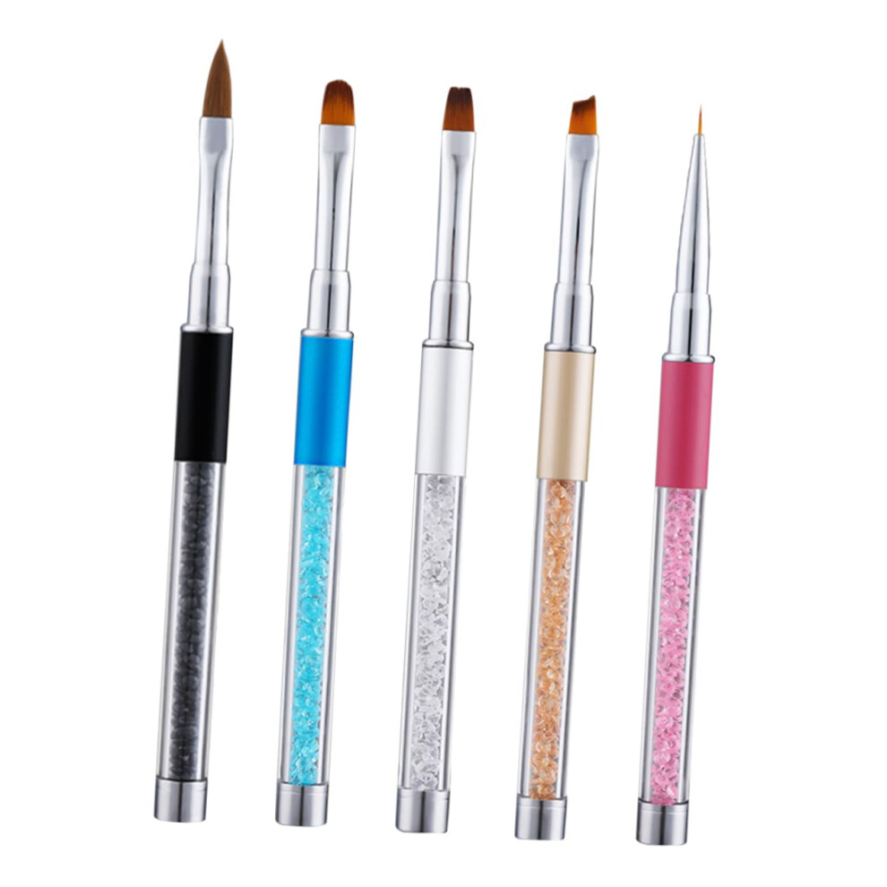 Nail Art Brush Set 5pcs Rhinestone Handle Acrylic Pens for Precise Detailing Manicure