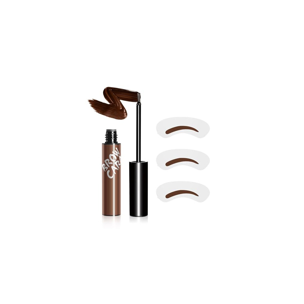 Brown Waterproof Peel Off Eyebrow Gel With Stencils, Longlasting Brow Tattoo Makeup (Warm )