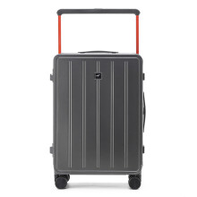 Aluminum Frame Suitcase 20 Inch TSA Carry On Luggage with Front Pocket USB Port Cup Holder Spinner Wheels Grey