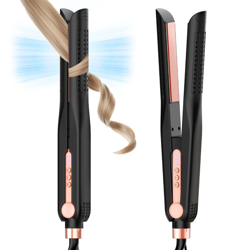 3 in 1 Hair Straightener and Curling Iron, Titanium Flat Iron with Cool Airflow, Dual Voltage, Black