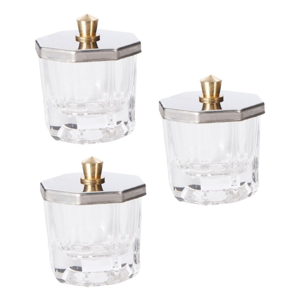 Acrylic Nail Liquid Dish Set 3pcs Clear Glass with Lid SpillResistant Easy Clean Manicure Holder