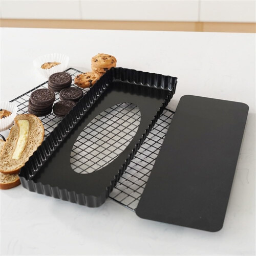 14x6 Inch Nonstick Rectangular Tart Pan with Removable Bottom Carbon Steel Quiche Bakeware 2