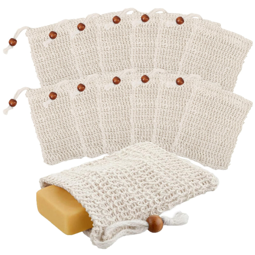 Soap Saver Bag 12 Pack Sisal Exfoliating Soap Pouch with Cotton Linen for Shower and Travel