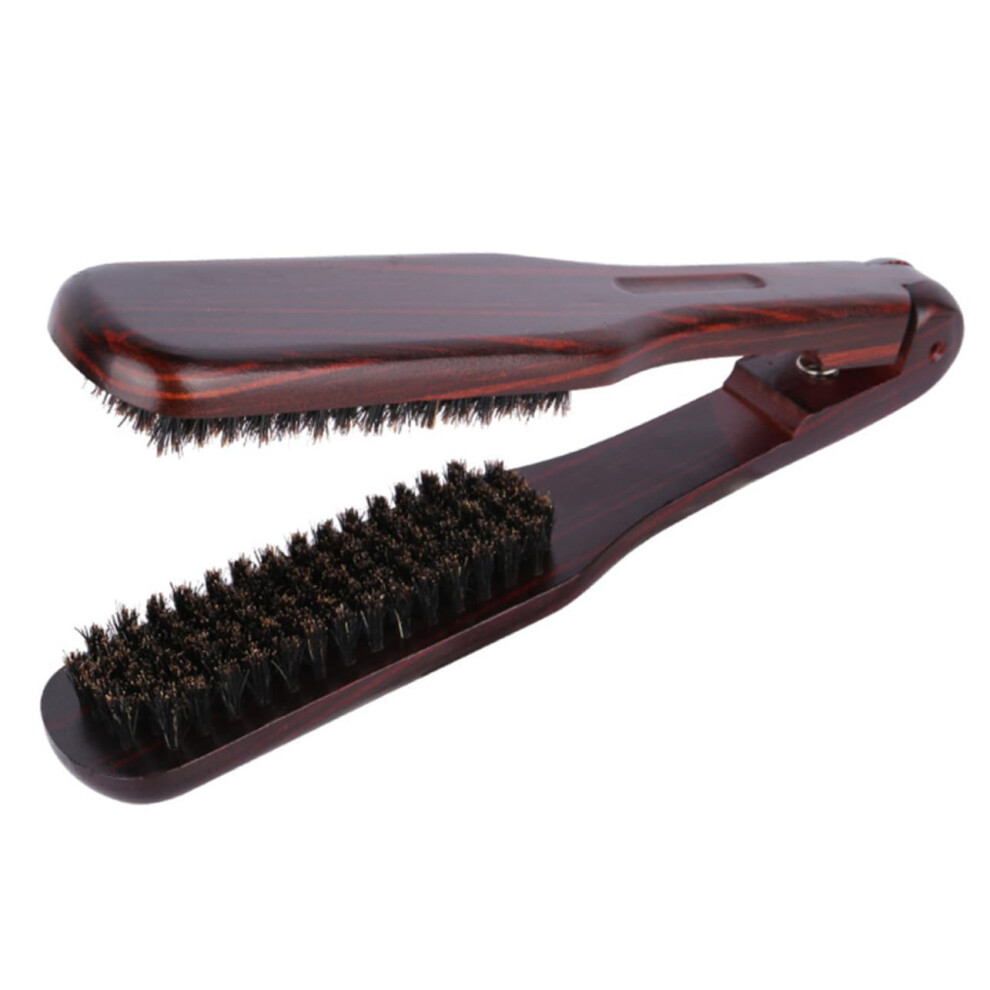 Hair Straightening Brush with DualSided Clamp and VShaped Guide, Foldable Comb for Smooth Hair