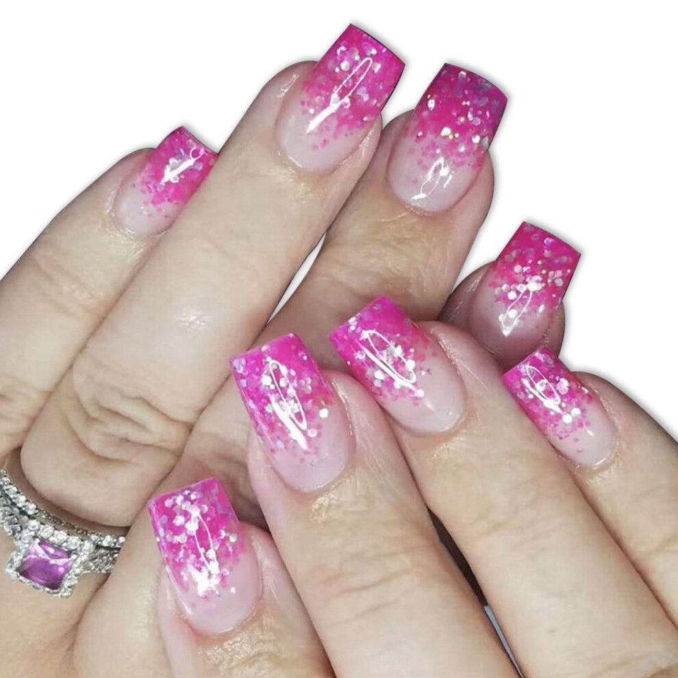 French Tip Glitter Press On Nails Set â Square Acrylic Fake Nails with Elegant Salon Look, 24pcs