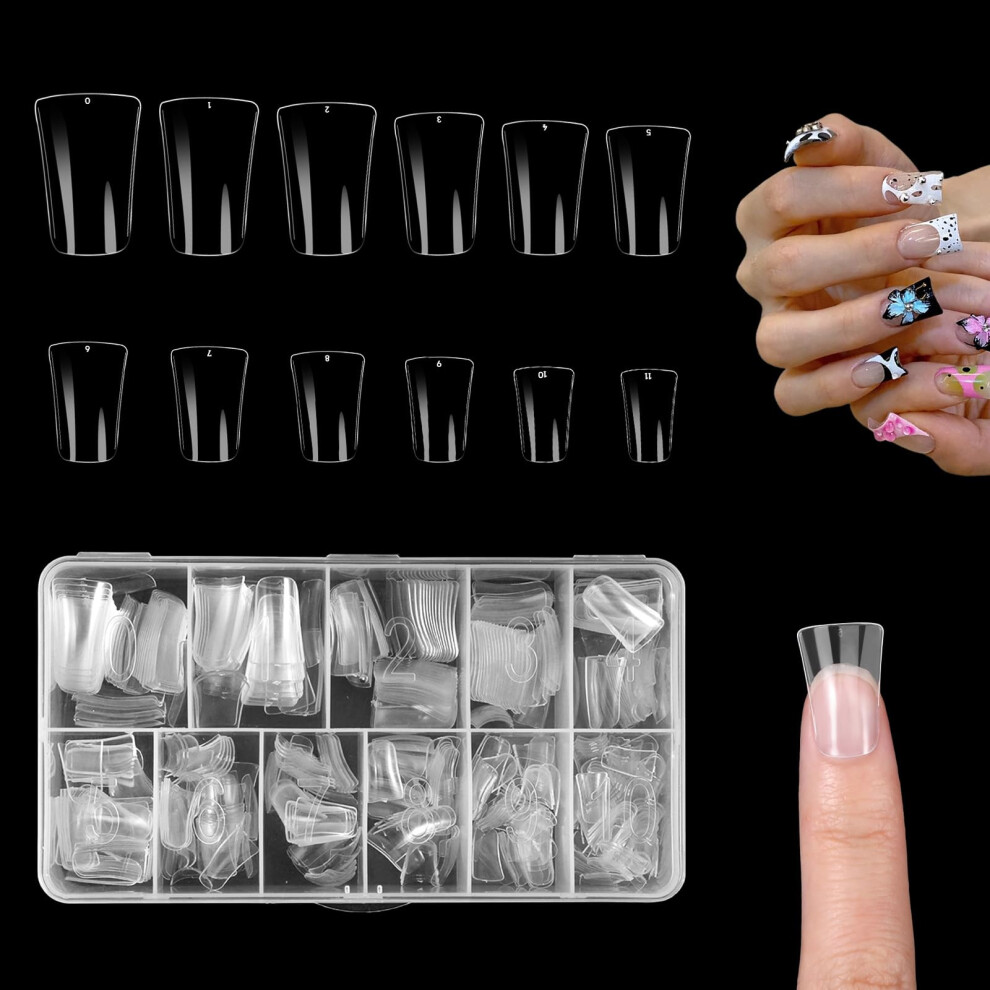504pcs Short Clear Full Cover Duck Nail Tips Press On Acrylic Extensions Box Packed 12 Sizes