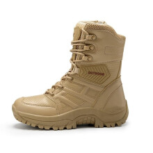 Men's Brown Tactical Boots with Side Zipper and DeepTread Sole, Hiking Style UK 9.5