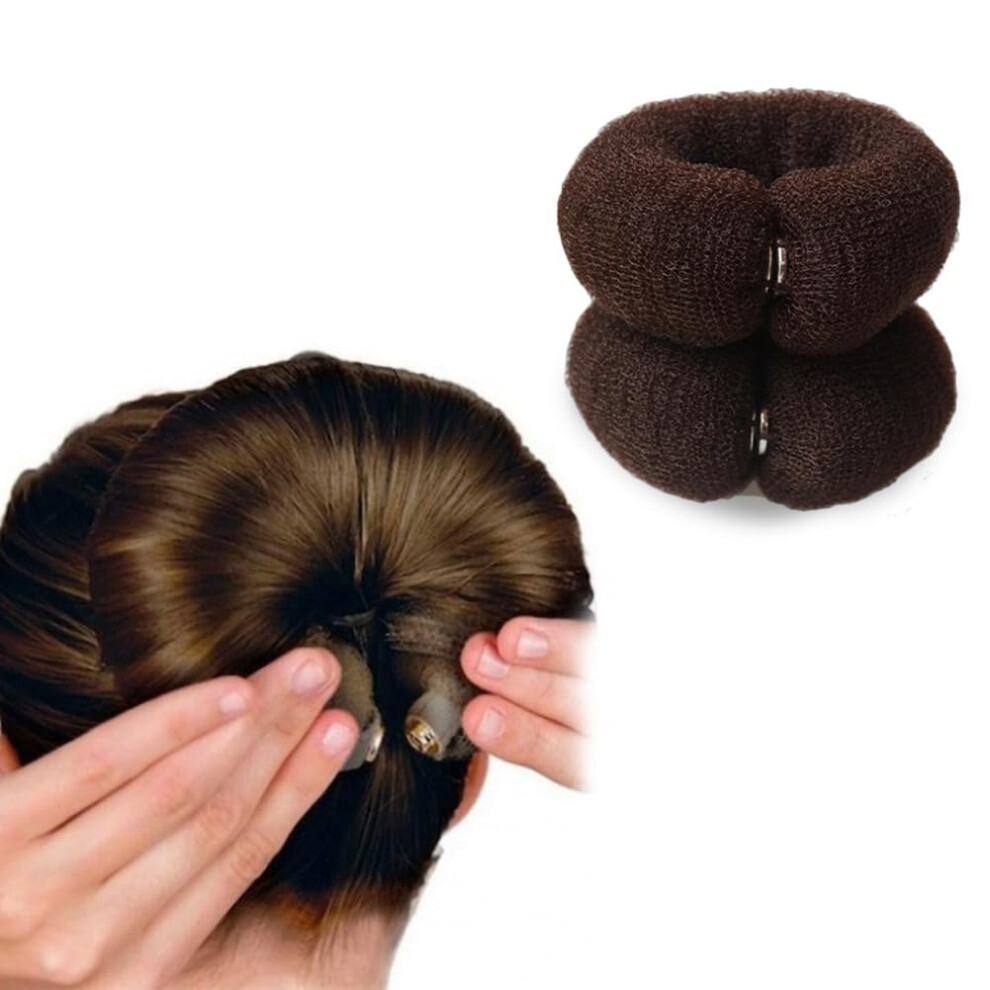Unisex Brown 2Pcs 20Cm Donut Hair Bun Maker Ring For Women With Secure Snap Closure Ballet Updo Tool