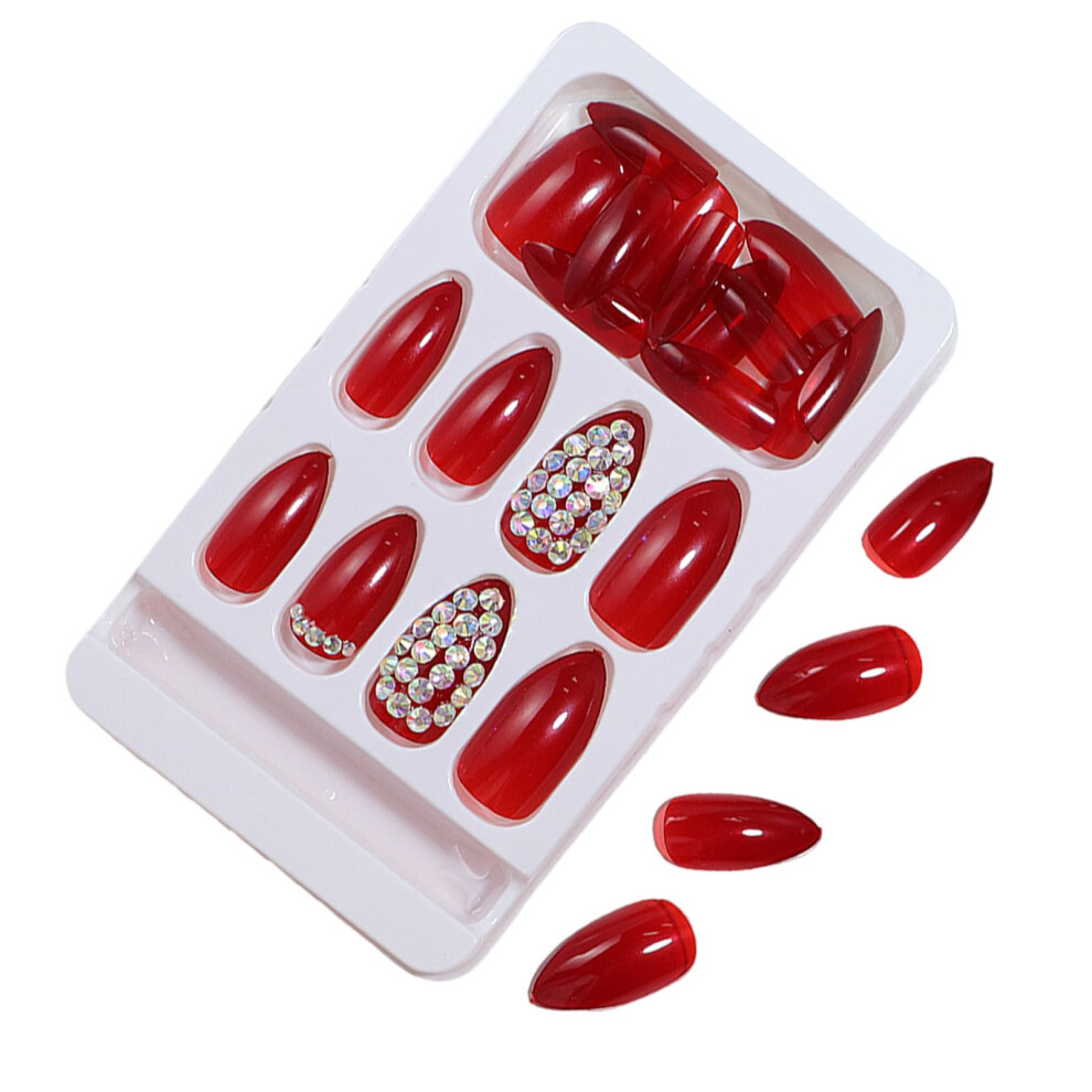 24 Pieces Glossy Acrylic Press On Nails with Rhinestones, Full Cover False Nails Set for Women