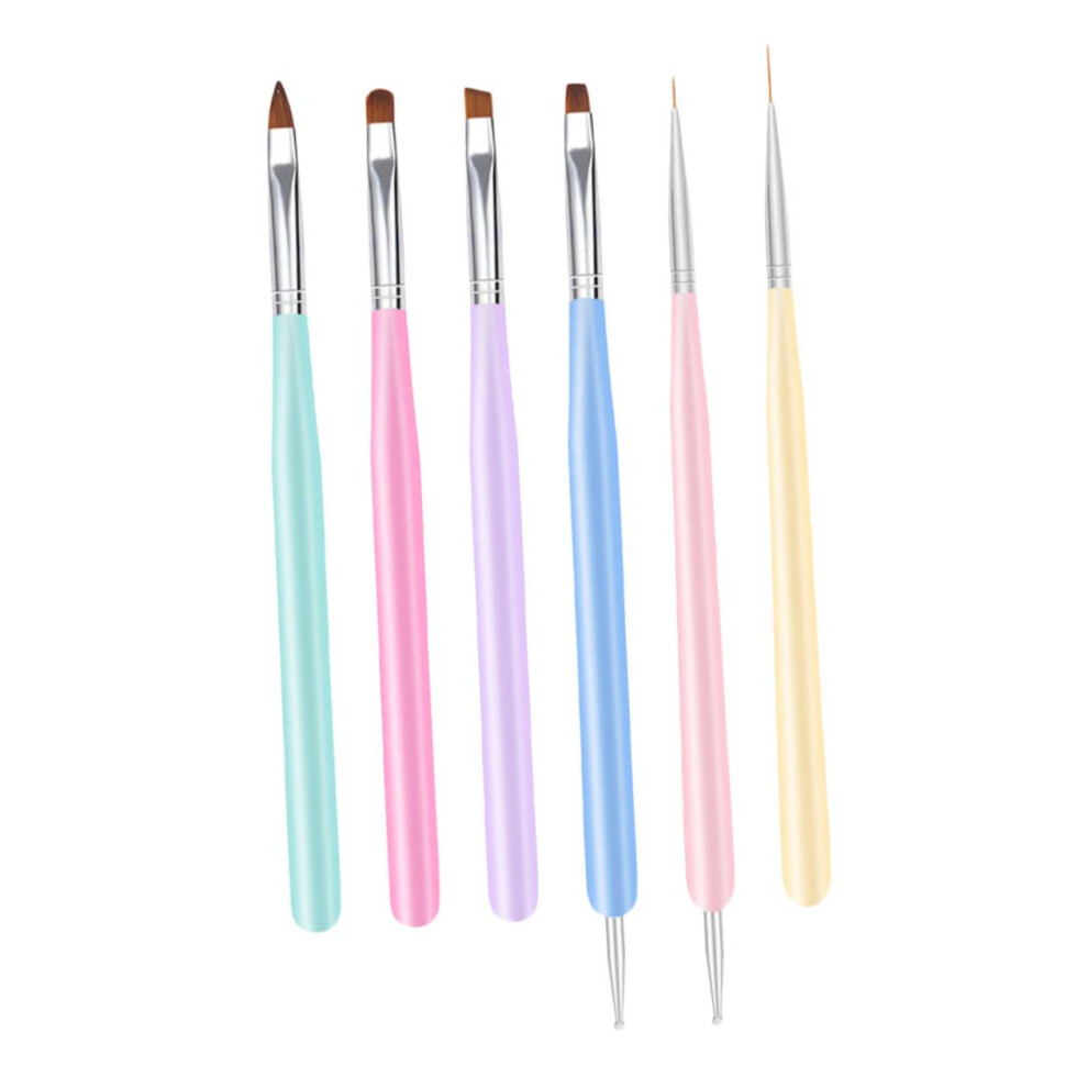 6pcs Professional Nail Art Brushes and Pens with Precision Nylon Tips and Wooden Handles