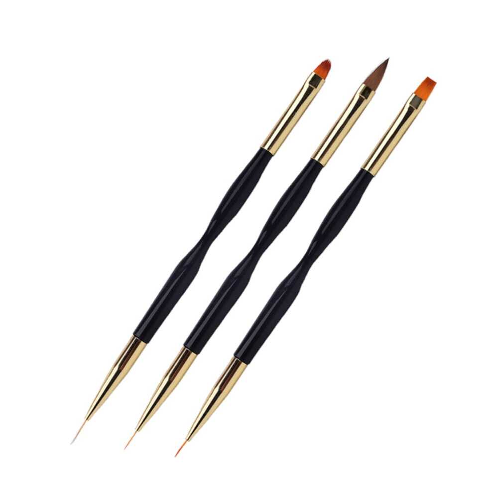 3pcs Precision Double Head Nail Art Brush Set for Professional Detailing and Line Drawing