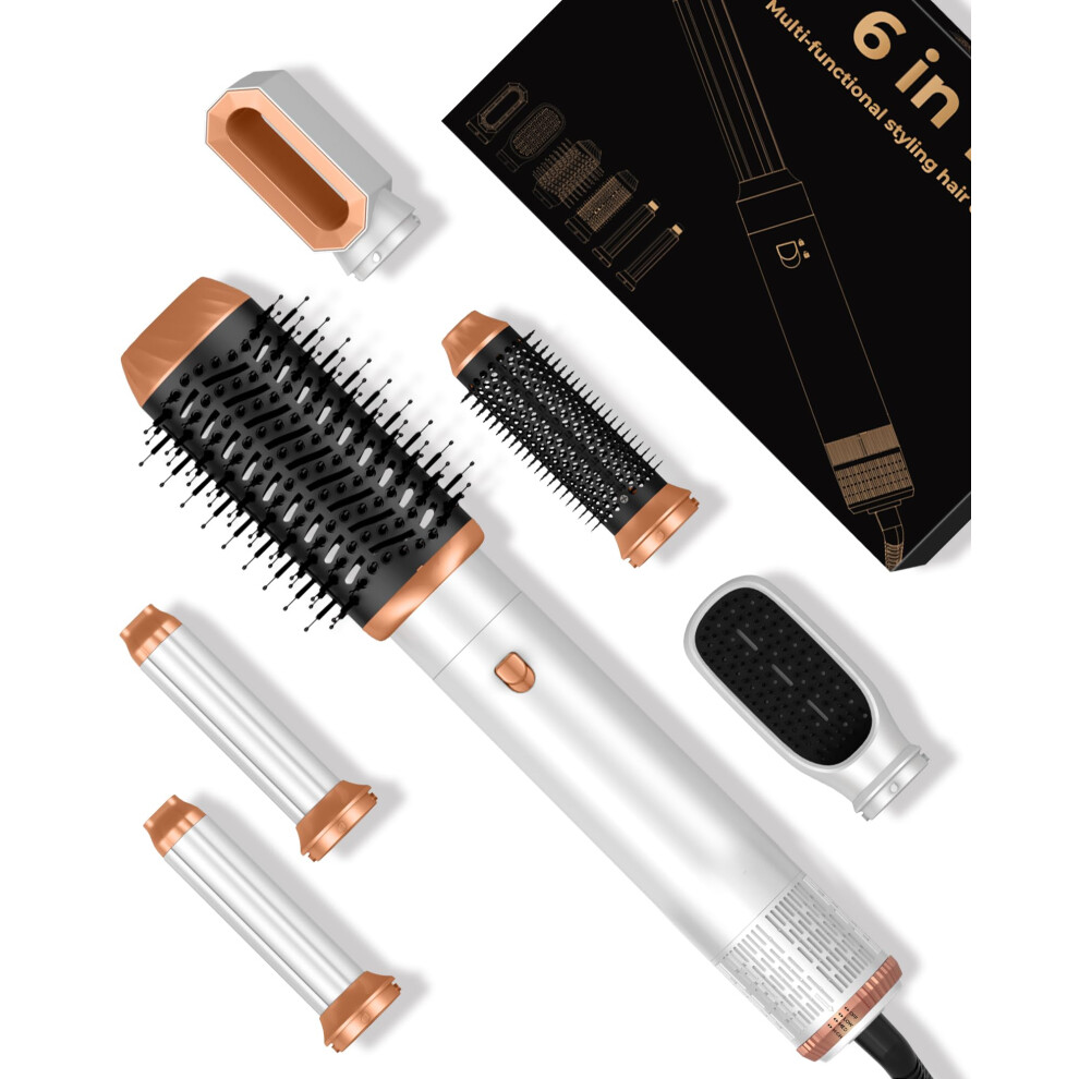 6 in 1 Hot Air Brush Styler with Auto Wrap Curl Tech, Ionic Hair Dryer Brush for Curling and Straightening