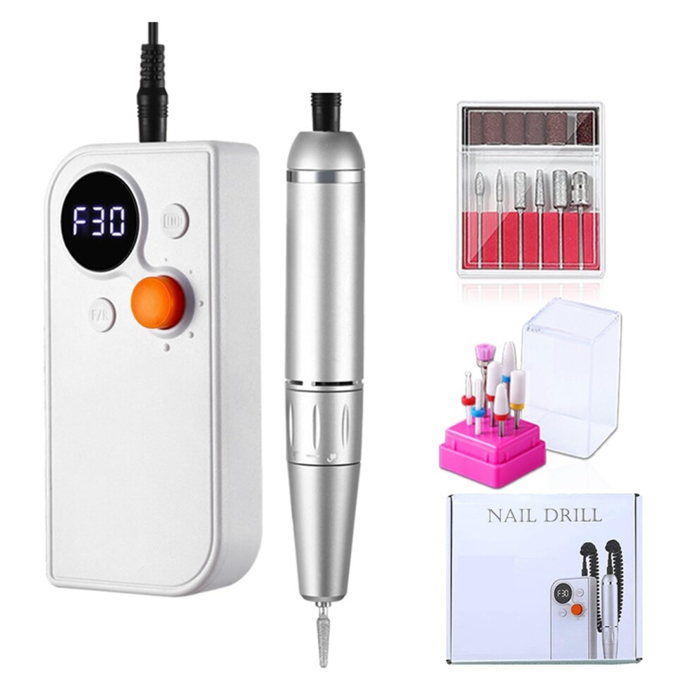 Electric Nail Drill 30000RPM Cordless Rechargeable File with Variable Speed for Manicure Pedicure